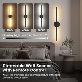 JOFIOS Battery Operated Wall Sconces Set of 2, 360°Rotation Wireless Rechargeable Wall Lights: Dimmable Detachable Wall Lamp with Remote Control, 3000K-6000K Infinite Dimming Wall Sconce 27.6 Inch