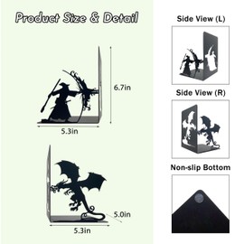 Lord Decorative Bookends - Epic Fantasy Dragon & Wizard, The Rings Book Ends for Home Library & Office Decor, Fantasy Inspired by LOTR Dragon Bookends, Unique LOTR Gift for Fans (Matte Black, Large)