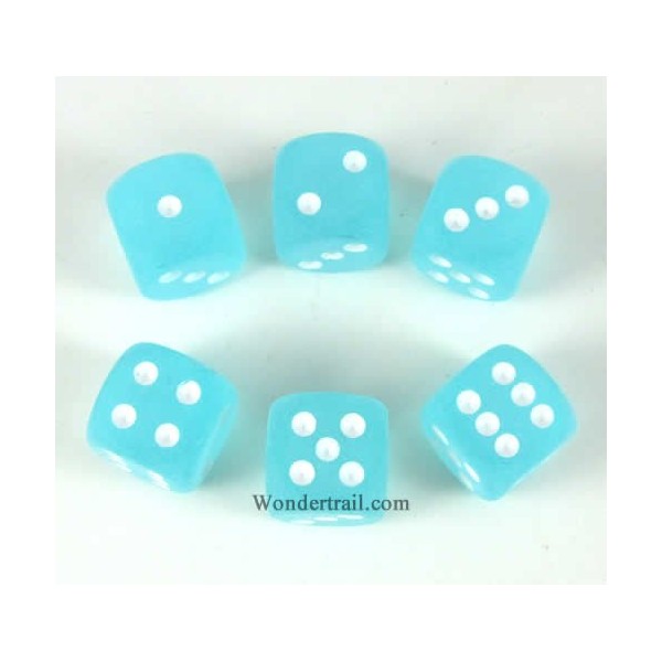Wondertrail Teal Frosted with White Pips 16mm D6 Dice Set of 6 WCX27605E6