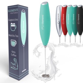 Elementi Milk Frother Wand - Powerful Milk Frother for Coffee - Handheld Frother Electric Whisk, Milk Foamer, Mini Mixer & Coffee Blender Frother for Frappe, Latte, Matcha, No Stand (Mint Green)