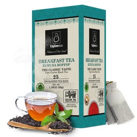 Ceylonzon Ceylon Breakfast Tea Classic Taste 25 Individually Foil-Wrapped Tea Bags 50g Experience with Natural Ceylon Tea, Relaxing and Fresh