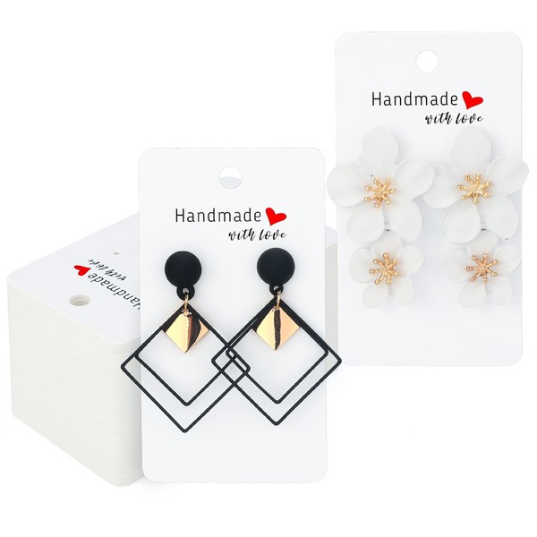 G2PLUS 100 Pieces Paper Earring Cards Holder Earring Display Cards Jewellery Display Cards for Earrings Handmade 9 x 5 cm for Jewellery Display Necklace Earrings (White)