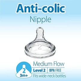 Dr. Brown's Natural Flow Level 2, biberón de silicona de cuello ancho, flujo medio, 3 m+, 100% silicona, 2 unidades (paquete de 1)