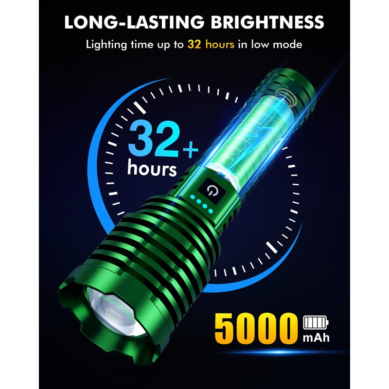 Super Bright Flashlight 5000.000 High Lumens, LED Rechargeable Flashlights Powered