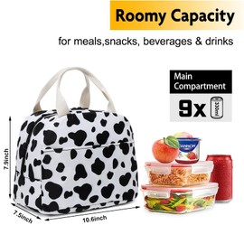 Cow Print Lunch Bag for Girls Women, Cute Insulated Leakproof Lunch Box Container Reusable Cooler Lunch Tote Bag for Teens Kids Adults School Travel Picnic
