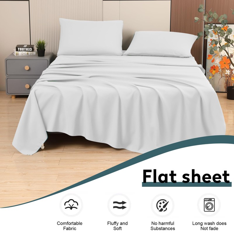 Toodou White Full Bed Top Sheet is Made of Soft