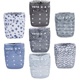 Nora's Nursery Cloth Diapers 7 Pack with 7 Inserts & 1 Wet Bag - Waterproof Cover, Washable, Reusable & One Size Adjustable Pocket Diapers for Newborns and Toddlers - Something Blue