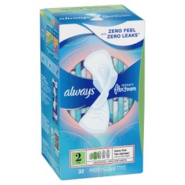 Always Infinity Feminine Pads for Women, Size 2 Heavy, with Wings, unscented, 32ct