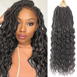 New Goddess Locs Crochet Hair for Black Women 8 Packs 18 Inch 4# Color Faux Locs Crochet Hair With Deep Wave Curly Ends Synthetic Pre Looped Loose Wavy Crochet Braids,Lightweigh(18",4#)