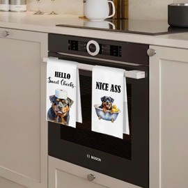 BlissfulAbon Funny Rottweiler Bathroom Towels Set - Rottweiler Decorative Waffle Weave Hand Towels for Toilet Bathroom, 16x24 Inches Set of 2