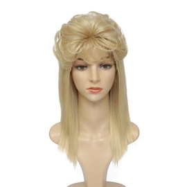 ByouByou Mullet Wigs for Women Curly Synthetic Heat Resistant Shoulder Length Hair 80s Rocker Cosplay Wigs (Light Blonde)