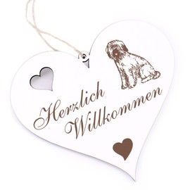 Herzlich Willkommen Sign – Briard Dog – Decorative Heart Wooden Welcome Sign Door Sign Decorative Sign Door Decoration