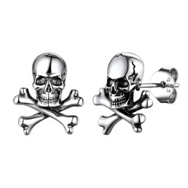 Suplight Skull Cross Bones Earrings for Men Women, Retro Punk Rock Biker Gothic Caribbean Pirate Skull Earrings Skeleton Jewelry
