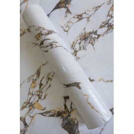 32"x354" Extra Wide Big White Gold Marble Backsplash Wallpaper peel and stick Vinly Fuax Granite Textured Glossy Contact Paper Countertop Wall stickers for living dining Bed kitchen Barthroom walls