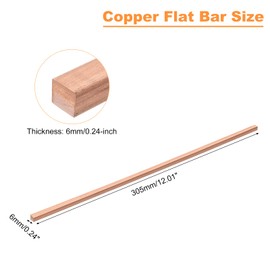 sourcing map Copper Flat Bar, 1/4" Thickness x 1/4" Width x 12" Length Copper Bus Bar Stock Plate Mill for Electrical (6mm x 6mm x 305mm)