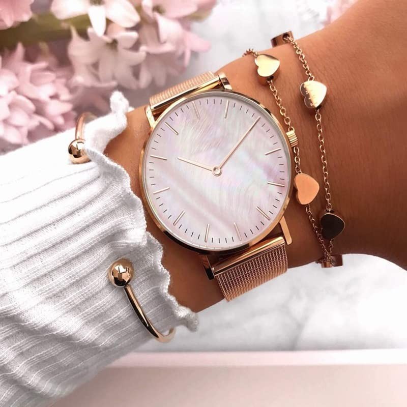 Basfur Dress Watch Fe-Montre-063-01, Rose gold band / white dial,