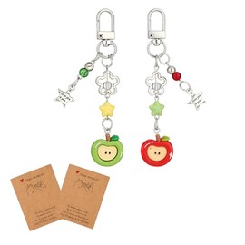 Jamortty Apple Teacher Gift Keychain with Lace Bow, School Start Season, Pearl Charm (Style 3)