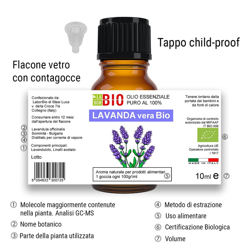 Lavanda vera Officinalis Bio Olio essenziale 100% Puro 10 ml