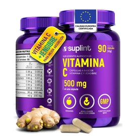 Vitamina C 300 mg con Jengibre – Cápsulas Veganas de Vitamina C Pura para Inmunidad y Energía – Suplemento Natural con Antioxidantes – Sin OGM, Sin Gluten – 90 Cápsulas