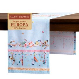 Maison d' Hermine Table Runner 100% Cotton 50 cm x 150 cm Table Runner, Decorative Washable Easter Table Runner for Dining, Buffet Parties and Camping, Ibiza Blue - Spring/Summer