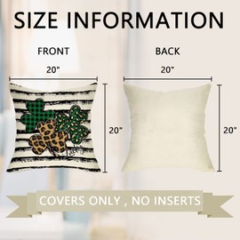 Ussap St. Patrick's Day Shamrock Clover Love Throw Pillow Covers Set of 4, Lucky Blessed Green Lovers Irish Home Decoration, Spring Heart Leopard Stripe Farmhouse Cushion Case Decor 20 x 20