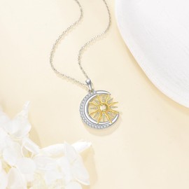 ONEFINITY Sun and Moon Necklace 925 SterAling Silver Moon and Sun Pendant Necklace Celestial Jewellery Present for Women