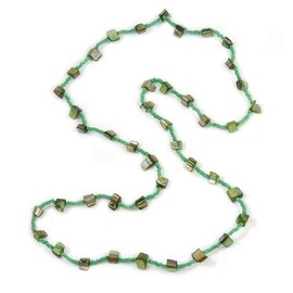 Avalaya Green Glass Bead/Sea Shell Nugget Long Necklace/100cm Long
