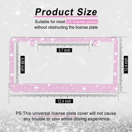 GaRhomxy Bling License Plate Frames for Women, 1 Pack Handcrafted Sparkly Rhinestone Car Accessories, Premium Stainless Steel Frame with 1000+ Faceted Glass Crystals & Free Glitter Caps (Pink)