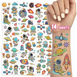TatoYard Space Glitter Tattoos for Kids - 14 Sheets Fake Temporary Tattoos Stickers for Boys and Girls, Party Bag Fillers for Kids, Kids Birthday Presents Party Favours Decorations Supplies