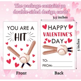 Muruseni Greetings Valentine's Day Cards for Kids Classroom, 30 Valentine's Greeting Cards, Sports Baseball Valentine's Classroom School Exchange Cards for Girls Boys Party Favors