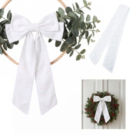 CIATBYYJ White Wreath Sash for Front Door, Scalloped Wreath Sash for Wedding Bridal Shower Xmas, Blank Ribbon for Front Door, Yard Porch Garland DIY Monogram & Home Decor