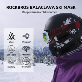 ROCKBROS Men's Balaclava Windproof Ski Mask Cold Weather Balaclava Mask Winter Thermal Hood for Skiing Cycling Helmet Black-Grey