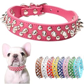 Hot Pink Spiked Dog Collar for Medium Dogs Chew Proof Spike Collar for Small Dogs Cats PU Leather Rivet Studded Dog Collar Adjustable for XXS XS Small Pets Like Chihuahua Pug Pitbull French Bulldog