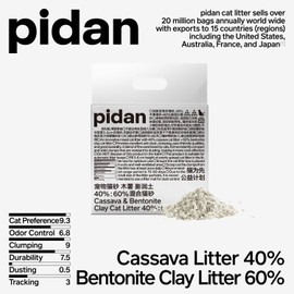 pidan Cassava Cat Litter with Bentonite Litter,clumping,Odor Control,Natural Ingredients, Low Dust,Unscented,Ultra Absorbent and Fast Drying(5.3lb×4bags)
