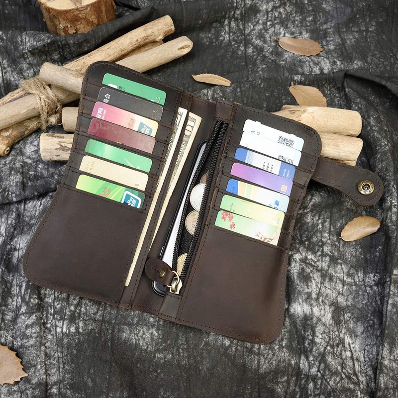 LUUFAN Mens Leather Long Bifold Wallet with Chain, Biker Wallet
