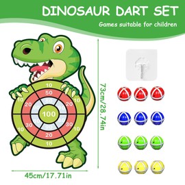 GXGM 1 x Dinosaur Toy, Children's Dartboard with 12 Sticky Balls and 1 Hook, Indoor and Outdoor Hanging Dart Throwing Game Sets, Birthday Gifts for Children