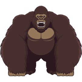Scary Giant Roaring Brown Gorilla Cartoon Vinyl Decal Sticker (12" Wide)