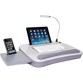 Sofia + Sam Multi Tasking Lap Desk with Memory Foam Cushion | Tablet and Phone Slots and USB Light | Fits Laptops Up to 15" | Tablets Up to 9.6" | Smart Phones Up to 4" | Silver | Wrist Rest