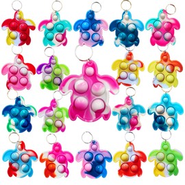 Roaqua 20 Packs Bulk Funny Turtle Mini Pop Varied Rainbow Animal Keychain fidgets Bubble Toys for Kids Children Classroom Students Gift from Teacher， Christmas Party Favors Birthday Gift