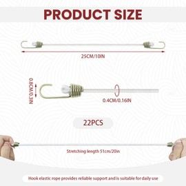 Diakey 22 Pack 10in White Small Bungee Cords with Hooks