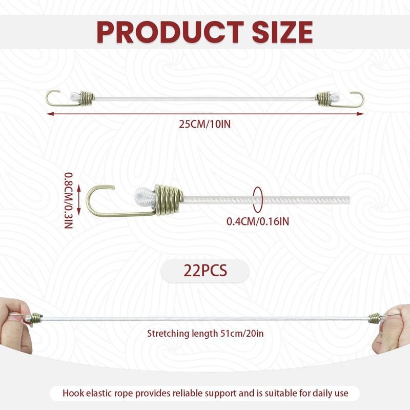 Diakey 22 Pack 10in White Small Bungee Cords with Hooks