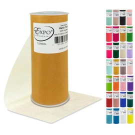 Expo International Decorative Matte Tulle, Lightweight Polyester Tulle Fabric for Tutus, Costumes, and Party Decorations, Washable, Easy-to-Use, 6 Inch x 25 Yards, Gold, Pack of 1