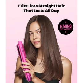 Terviiix Plancha De Cabello Profesional, 1 Inch Ceramic Flat Iron, Non-Snagging Plates, 3X Less Damage, 15s Fast Heating | Hair Straightener and Curler 2 in 1, 5 Adjustable Heat Settings, Hot Pink