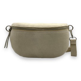Wildleder Bauchtasche Damen Crossbody Bag Velours Gürteltasche Hüfttasche Bodybag Schultertasche Silberner Reißverschluss (Beige)