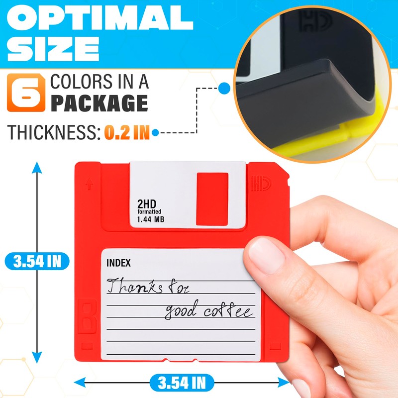 6 Pcs Silicone Floppy Disk Coaster - 6 Bright Colors