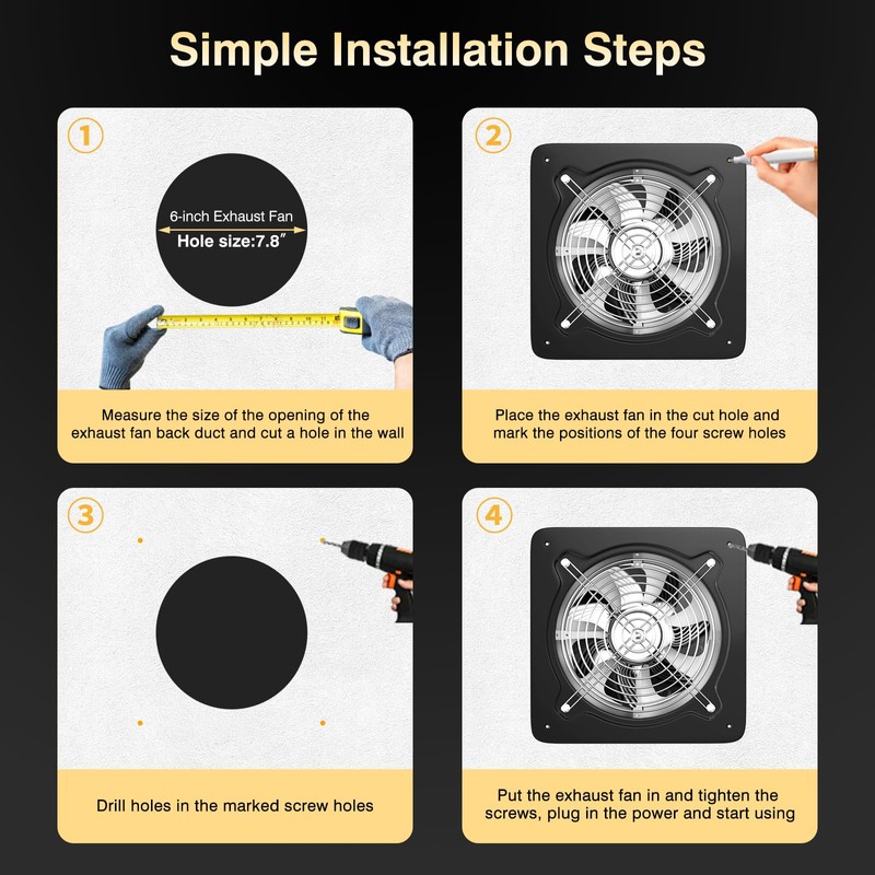 FanGoFast 8 inch Exhaust Fan, Kitchen Exhaust Fan for Wall,