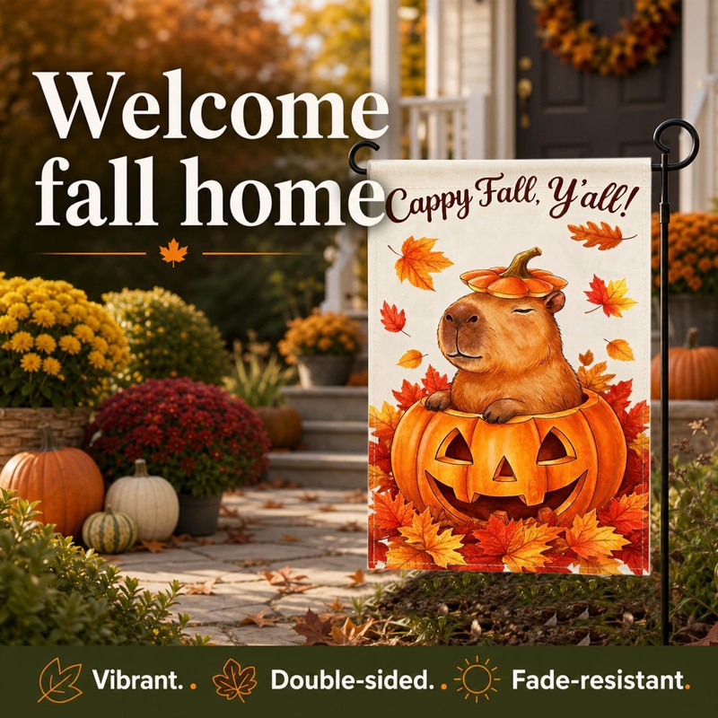 Capybara Fall Garden Flag Decor, Autumn Thanksgiving Fall Flags for