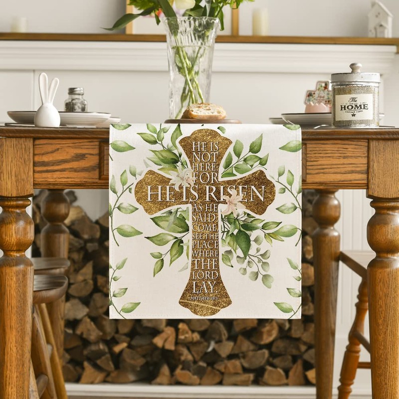 Artoid Mode He is Risen Easter Table Runner, Spring Seasonal