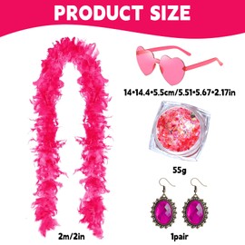 YOKJGHDO Set di 4 boa di piume rosa con occhiali a forma di cuore, orecchini e glitter per il corpo, 2 m, boa di piume rosa per costumi di carnevale, costume di carnevale, decorazione JGA, accessori