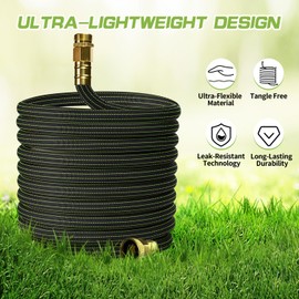 10FT Lightweight Flexible Garden Hose,Non-Slip Handles,Non-kink Hose,Aircraft Alloy Brass Plated Fitting for Boats, RV Water Hose,Marine Washdown,Lawn,Garden,Leakproof TPE Hose (GreenBlack, 10 FT)